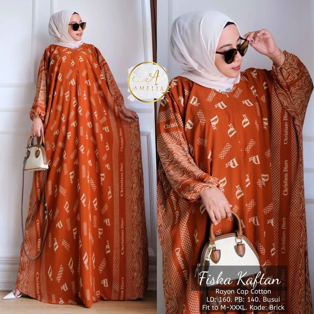 Fiska Kaftan Wanita Rayon Batik Premium Gamis Jumbo Kekinian Dress Bigsize LD 160 cm