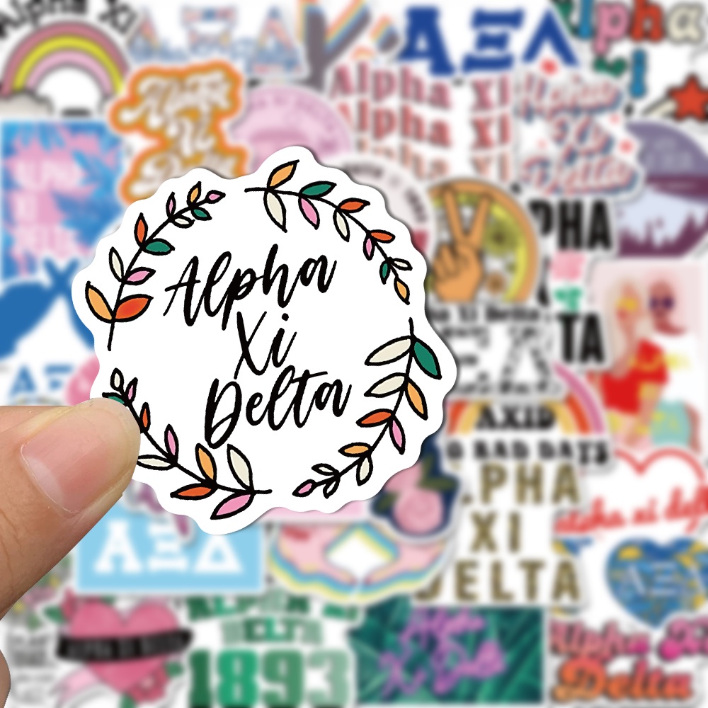 50pcs Stiker Motif Tulisan Alpha Xi Delta Anti Air Untuk Dekorasi case Handphonekomputer