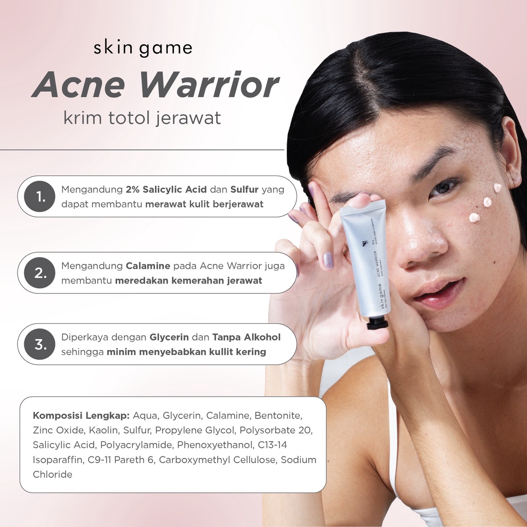 Skin Game Acne Warrior 30 gr untuk Meredakan Kemarahan Pada Jerawat Krim Jerawat