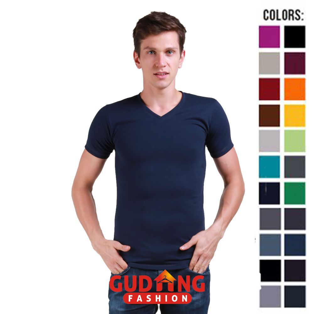 Kaos Polos Basic Vneck Lengan Pendek Spandex T-Shirt Banyak Warna – FP  (COMB)