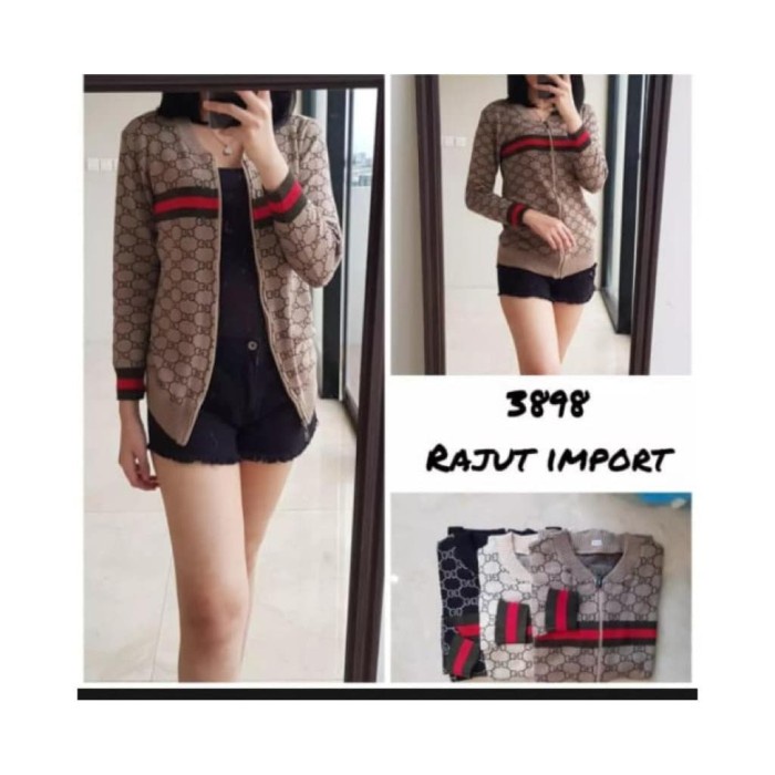 Jaket Wanita Jaket Cardigan Rajut Gucci Nagita Wanita Import Terbaru Warna Brown - Mocca(I6L9) REAL 