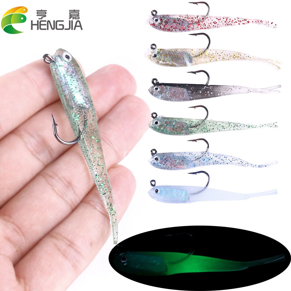 Hengjia 1pc Umpan Pancing Softlure Bentuk Ikan Bahan Silikon Luminous 7.5cm / 5.5g