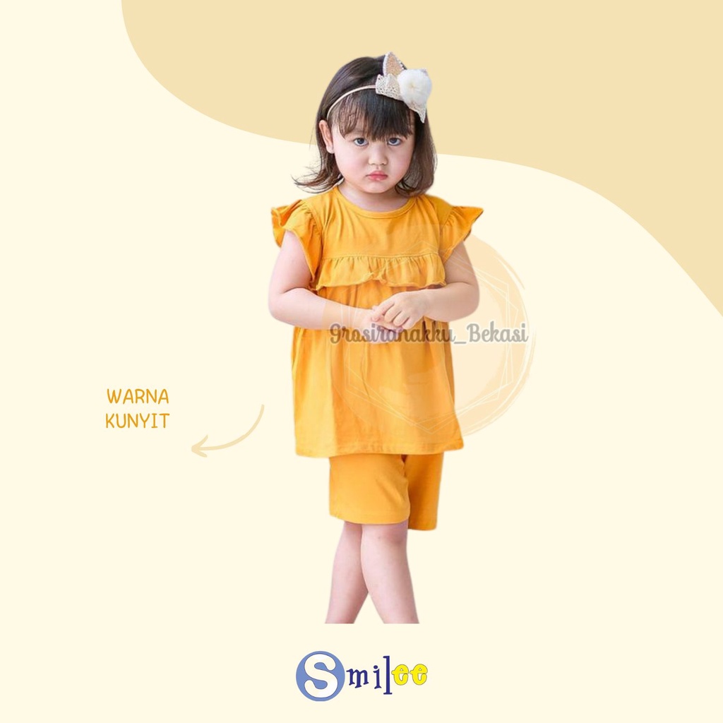 Setelan Anak Kaos Smilee Pompom Mix Warna Size 1,2,3,4,5