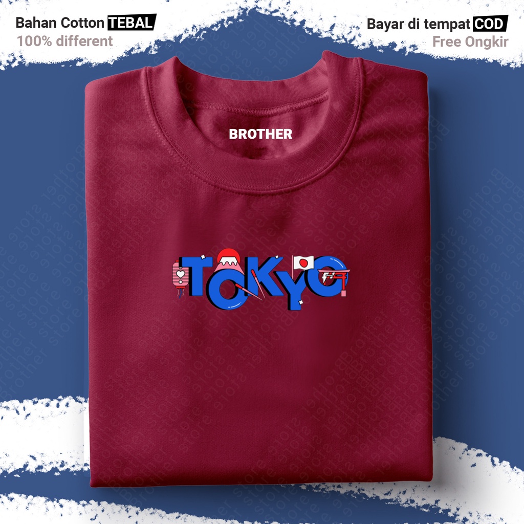 BROTHERSTORE Kaos Distro Articlel TOKYO KAOS TEXT print  pria Putih Premium