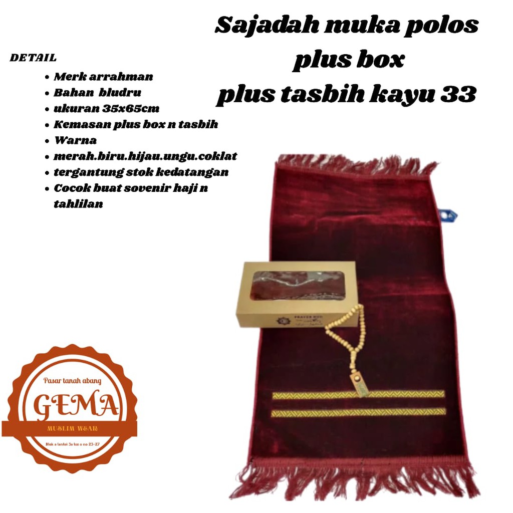 sajadah muka polos plus box plus tasbih kayu 33 sovenir