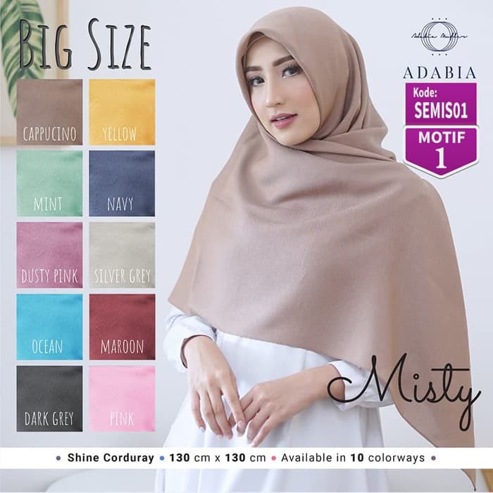 SEMIS01 - Hijab Segiempat Misty Polos By Adabia Mufler Scarf