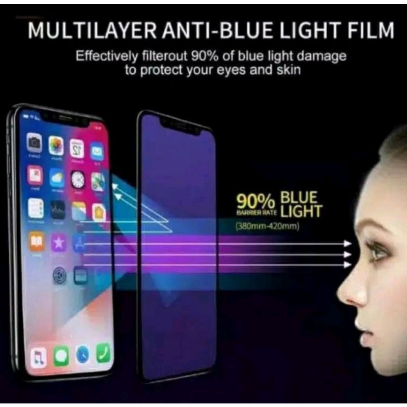 Tempered Glass Blue Light 10D IPhone X / XS / XR / XS MAX / 11 / 11 pro / 11 pro max / 12 / 12 pro / 12 pro max / 12 mini / 13 / 13 pro / 13 pro max / 13 mini / 14 / 14 pro / 14 pro max / 14 plus / 14 max   Full Layar/Anti Radiasi