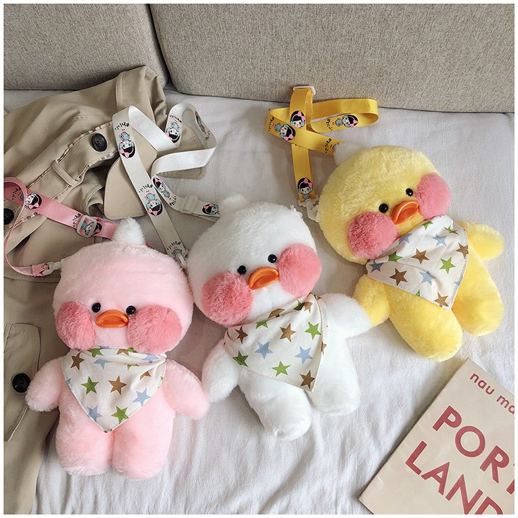 Tas Selempang Bebek Bulu/Tas Bebek Bahan Plush Bulu2 Bentuk Kartun Bebek Gaya Korea [READY Jakarta]