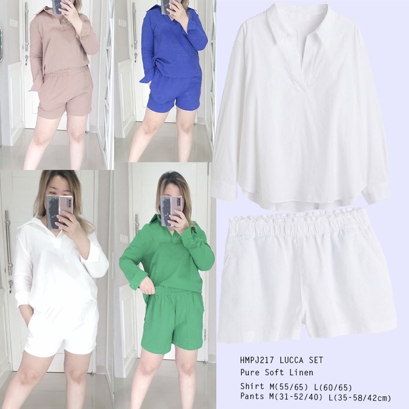 lovemecorner H&M LINEN SET HMPJ LUCCA SET STELAN LINEN BLOUSE DAN CELANA BAJU BIGSIZE CELANA PENDEK 