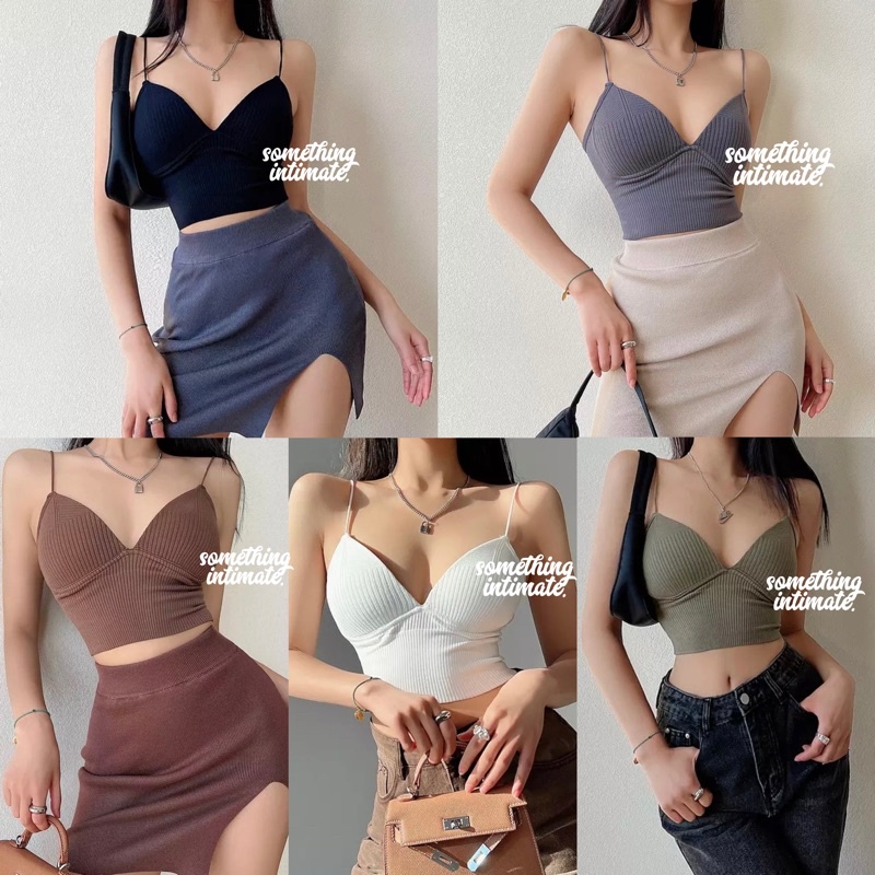 MONRUE Ultra Soft Low Cut Plunge Knit Fitted Camisole Tank Crop Top Tanktop Croptop Slim Fit Sexy Ca