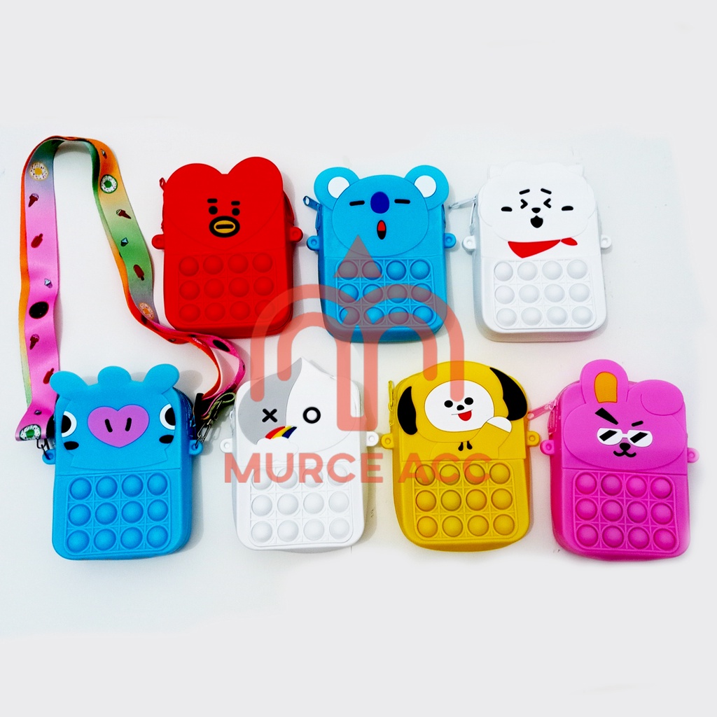 Tas Anak Pop It Silikon Selempang BT21 BTS Kartun Karakter Lucu