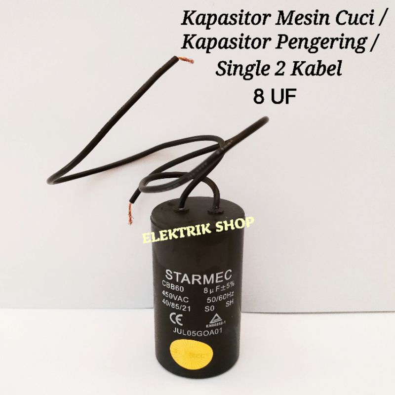 KAPASITOR MESIN CUCI SINGLE 2 KABEL / KAPASITOR PENGERING MESIN CUCI 8 UF MIKRO MULTI UNIVERSAL