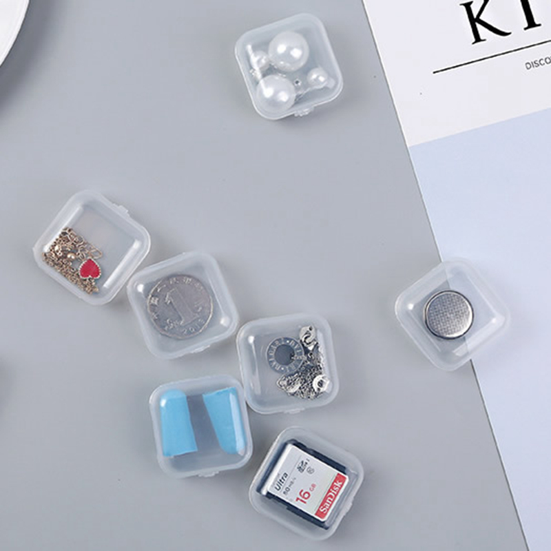 [Ready Stock ] 3.5*3.5cm Mini Portable Plastic Transparent Storage Boxes/ Square Jewelry Earplug Earring Protection Organizer/ Multi-function Case Home Independent  Parts Box