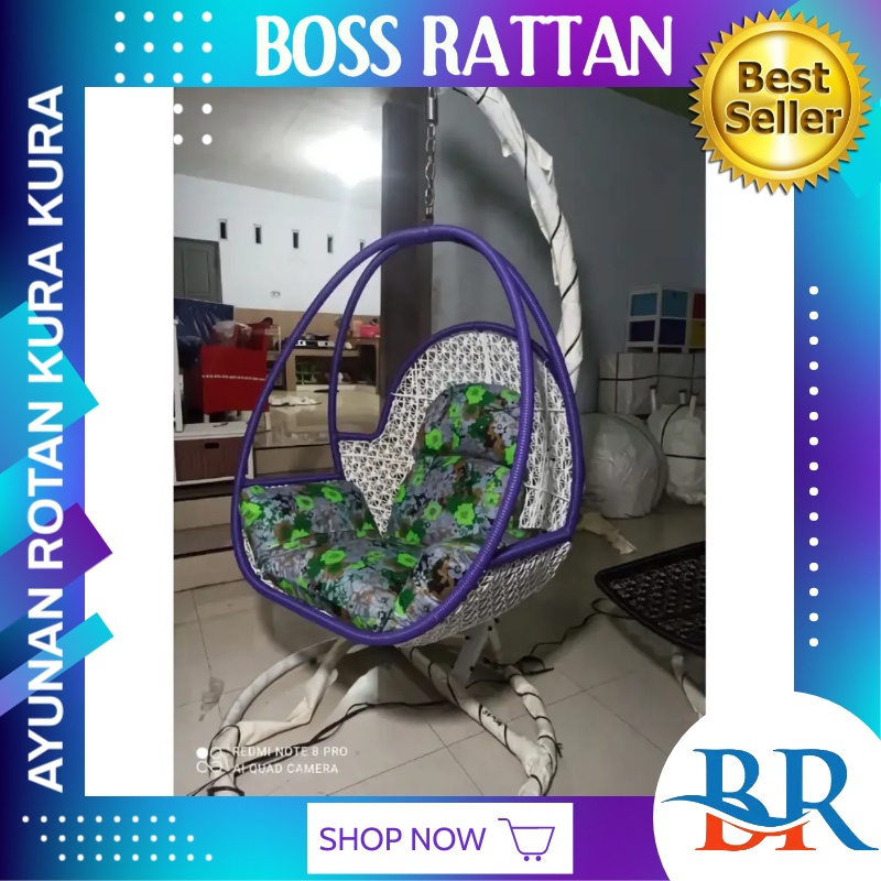 Kursi Ayunan Anyaman Rotan Sintetis Gantung Kura Kura Anak anak Dewasa Malas Santai Nyaman Empuk Hal