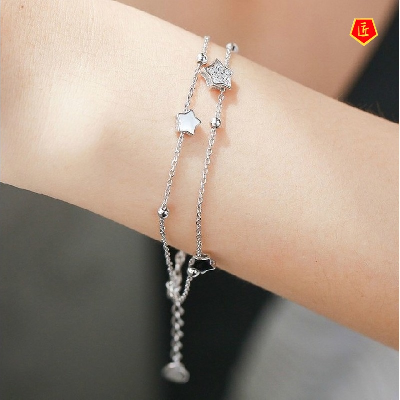 [Ready Stock]Double-Layer Star Silver Bracelet Bracelet for Women