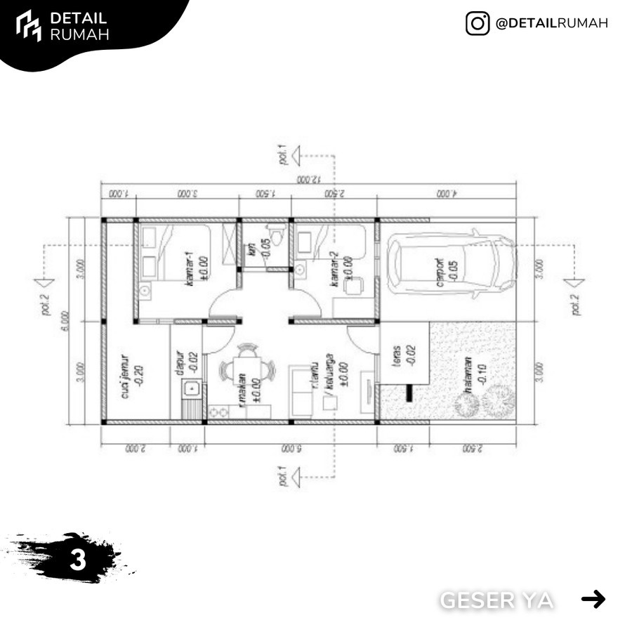 Jual DESAIN RUMAH MINIMALIS TYPE 36 72 Z001