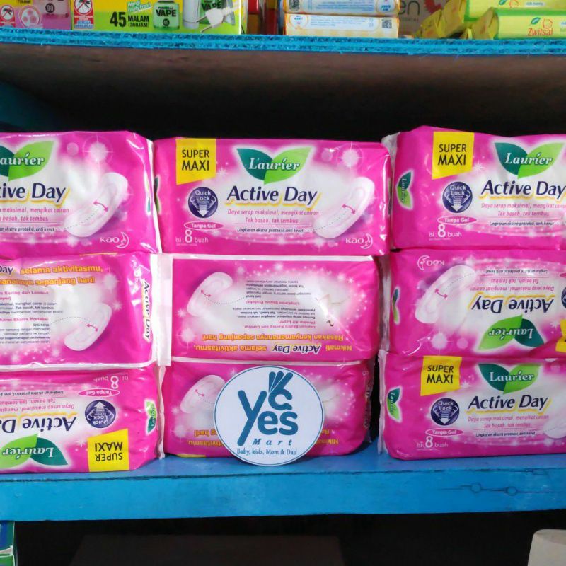 COD Laurier active day 1 PARK isi 8 Pad pembalut wanita Haid Datang Bulan laurier Non Sayap Super Maxi Lorier
