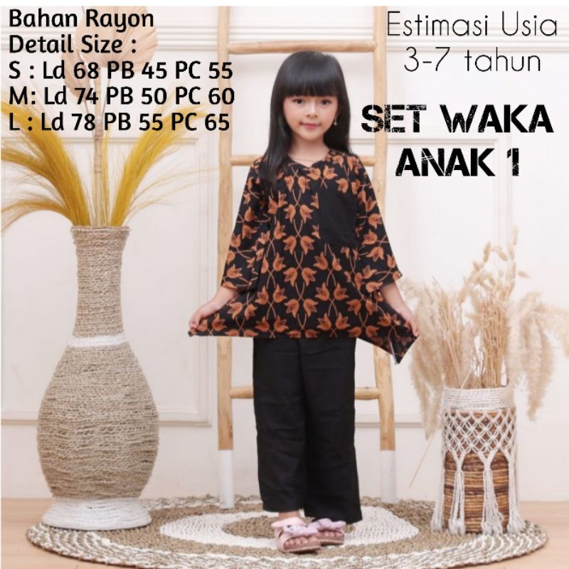 One set Anak Bahan Rayon | Setelan Waka Anak | Baju Setelan Anak Perempuan 3-7 Tahun | Setcel Anak