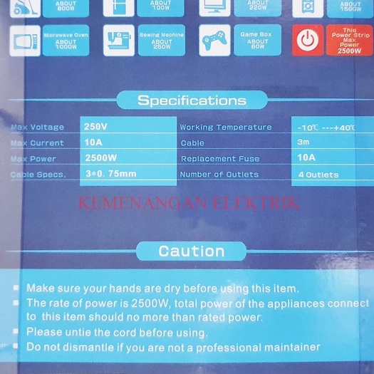 POWERSTAR STOP KONTAK 4 LUBANG + SAKLAR / COLOKAN LISTRIK KABEL 3 METER 3M POWER STAR / STOPKONTAK MASING MASING SWITCH 4 LOBANG 3METER 3 M
