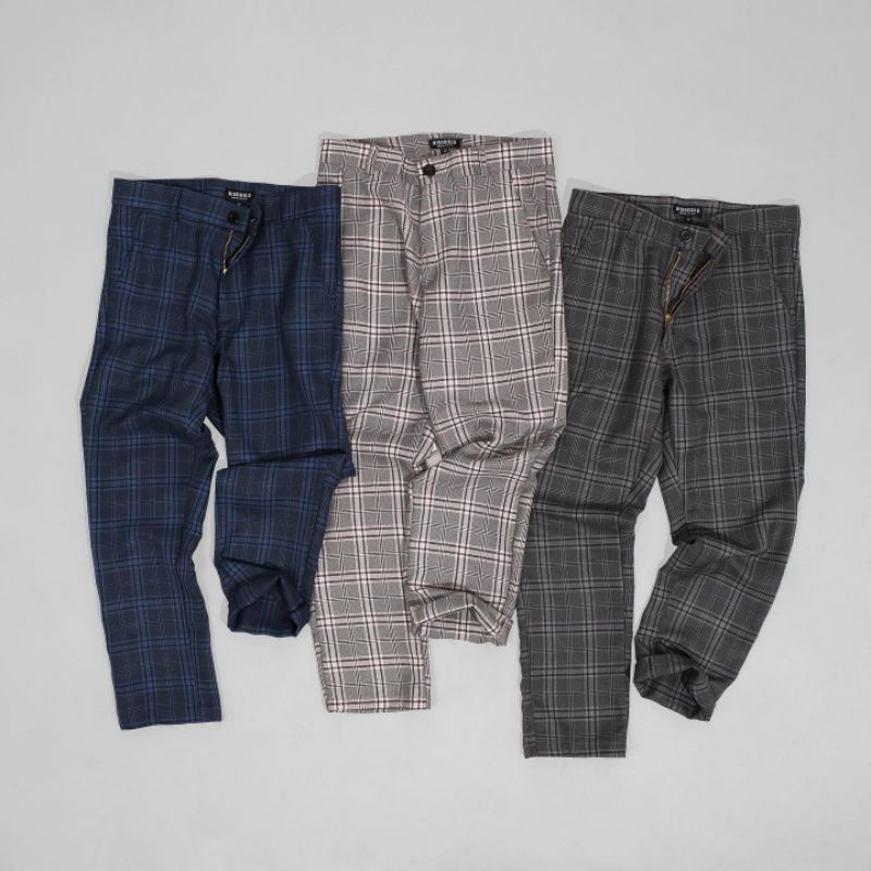 [Ribsgold] Celana Panjang Chino Tartan Vozy Ankle Pants Regular Slim Fit Cotton Wool Premium Long Pa