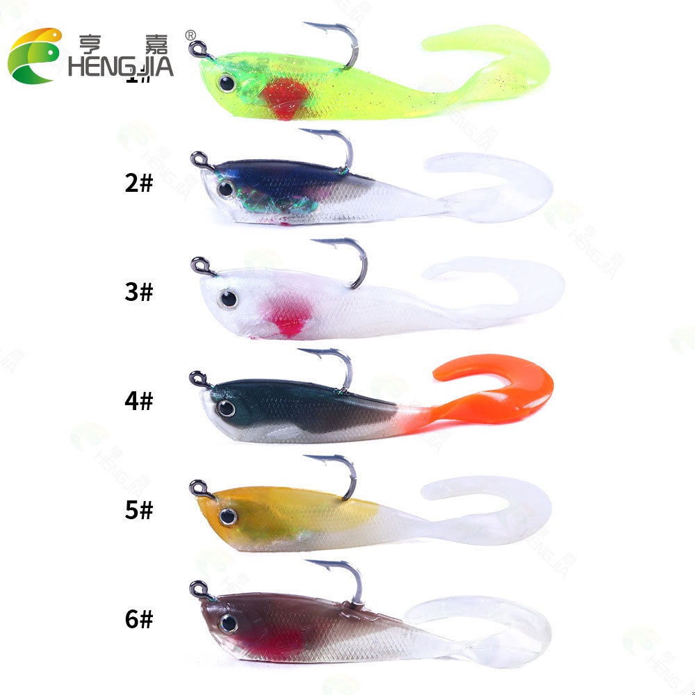 Hengjia 5pcs / Kantong Umpan Pancing Softlure Bentuk Ikan Imitasi 7cm 10g Bahan Silikon