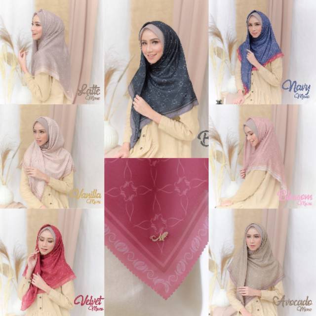Mylady Hijab PREMIUM MONOGRAM EDITION denim vanilla latte avocado mustard mocha yakult black MONO-3