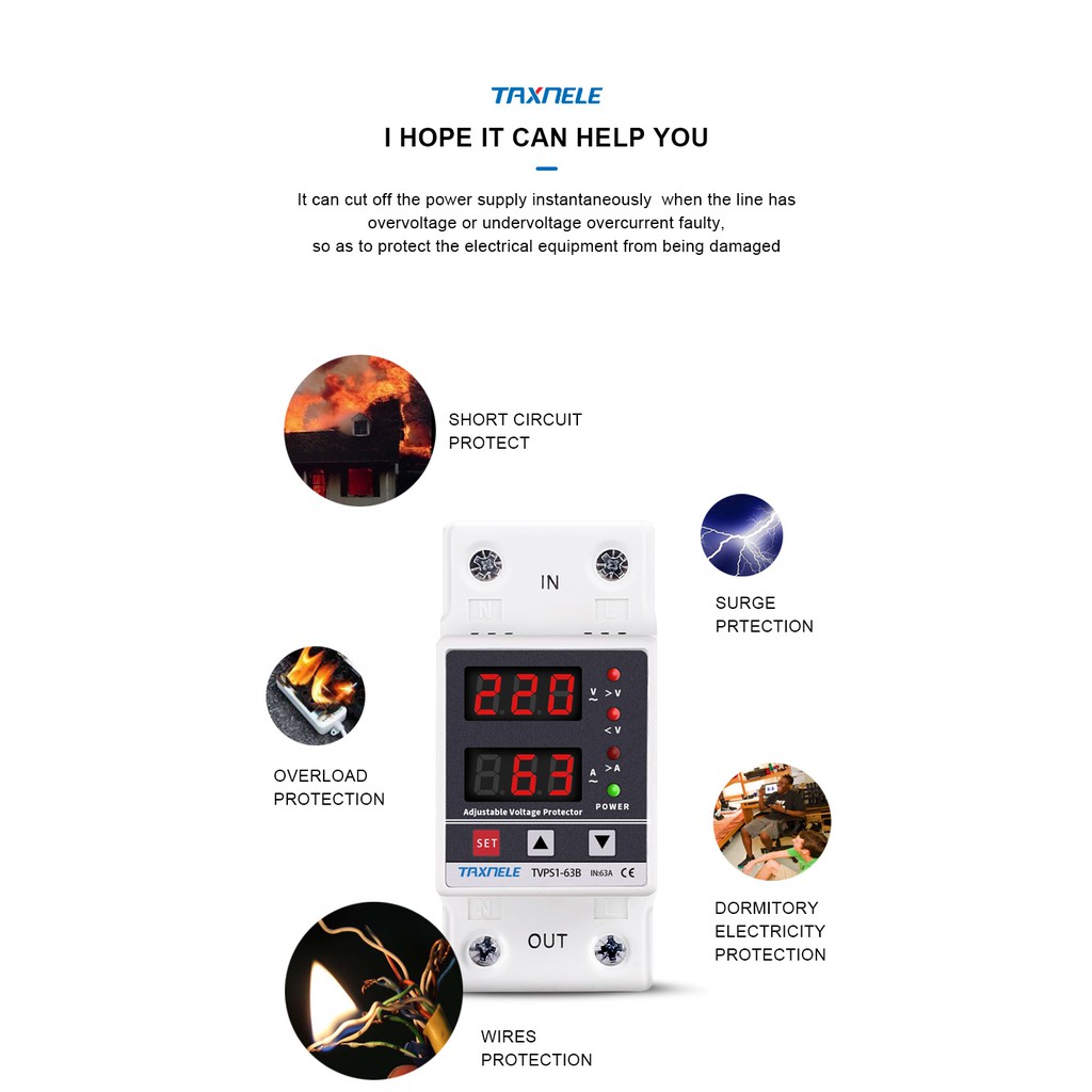 Din Rail Digital Over Under Voltage Current Protection 63A 230V