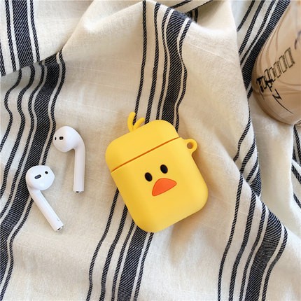 Case Pelindung Bahan Silikon Motif Kartun Dengan Pengait Untuk Airpods 1 / 2 i12-8-putih