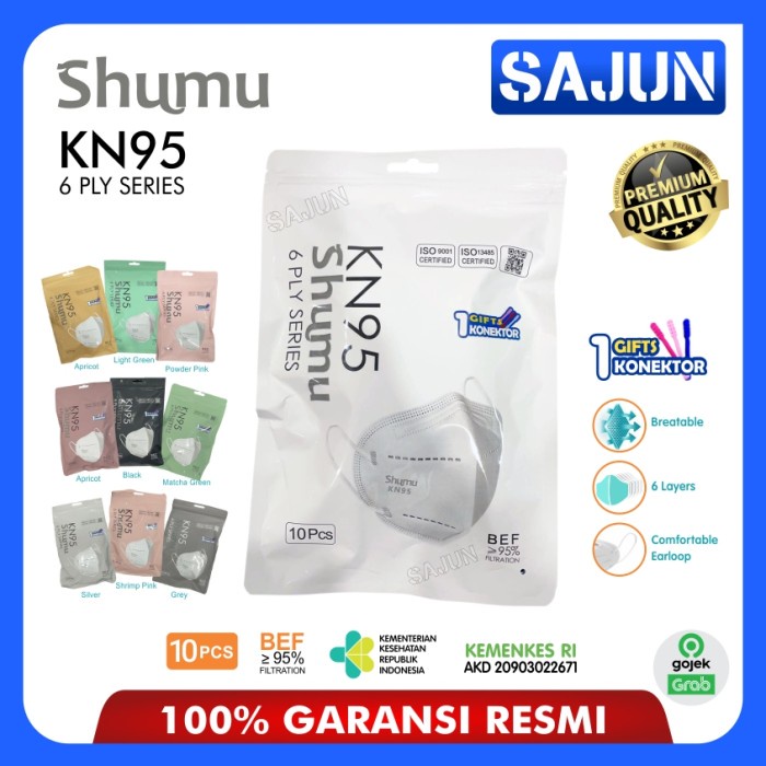 Masker KN95 6 Ply SHUMU Premium Face Mask Kemenkes RI Free Konektor