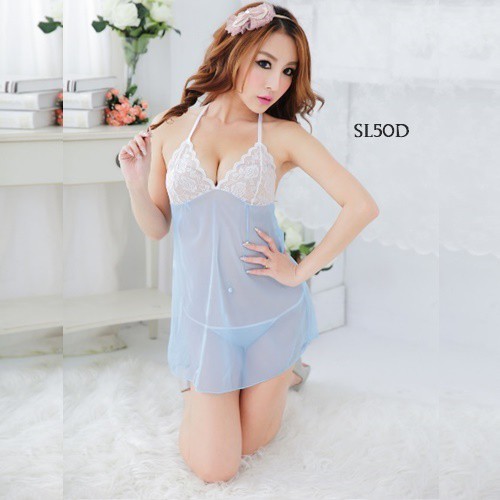 [SIAP KIRIM] BAJU TIDUR TRANSPARAN LINGERIE SEXY SLEEP WEAR BIRU MUDA SL50D