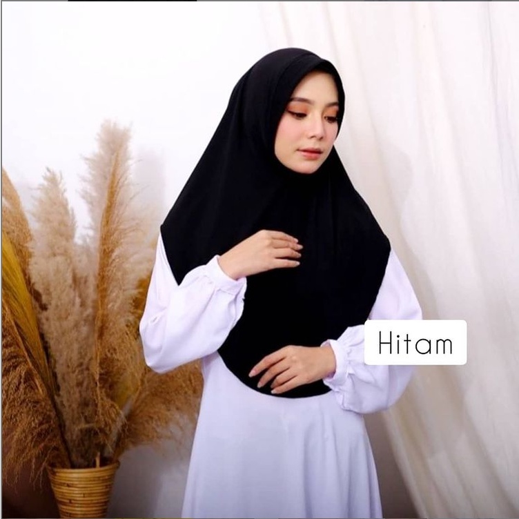 Jilbab Khimar Pinguin Jersey - Bergo Instan Simpel - Kerudung Hijab Terbaru-black