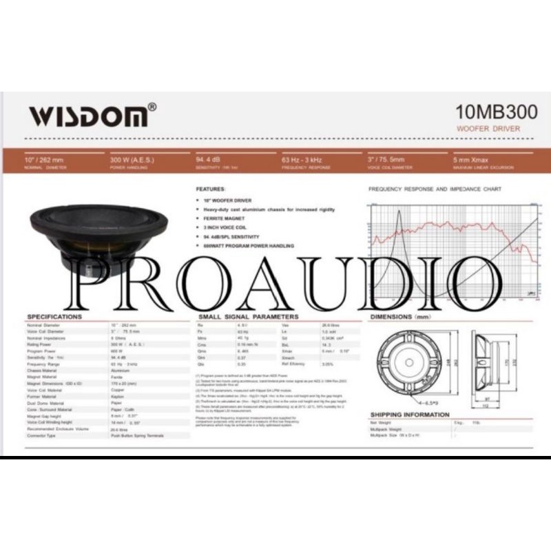 Speaker Wisdom 10 Inch 10MB300 10 MB 300 10 MB300 Original