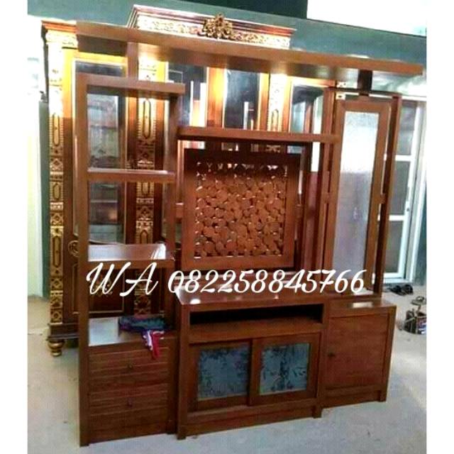 Lemari Sekat Ukir Pajangan Kayu Jati Rak Meja Bufet Tv