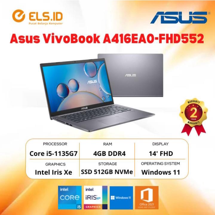 Asus VivoBook A416EAO-FHD552 - Slate Grey [i5 1135G7-4GB-SSD 512GB]