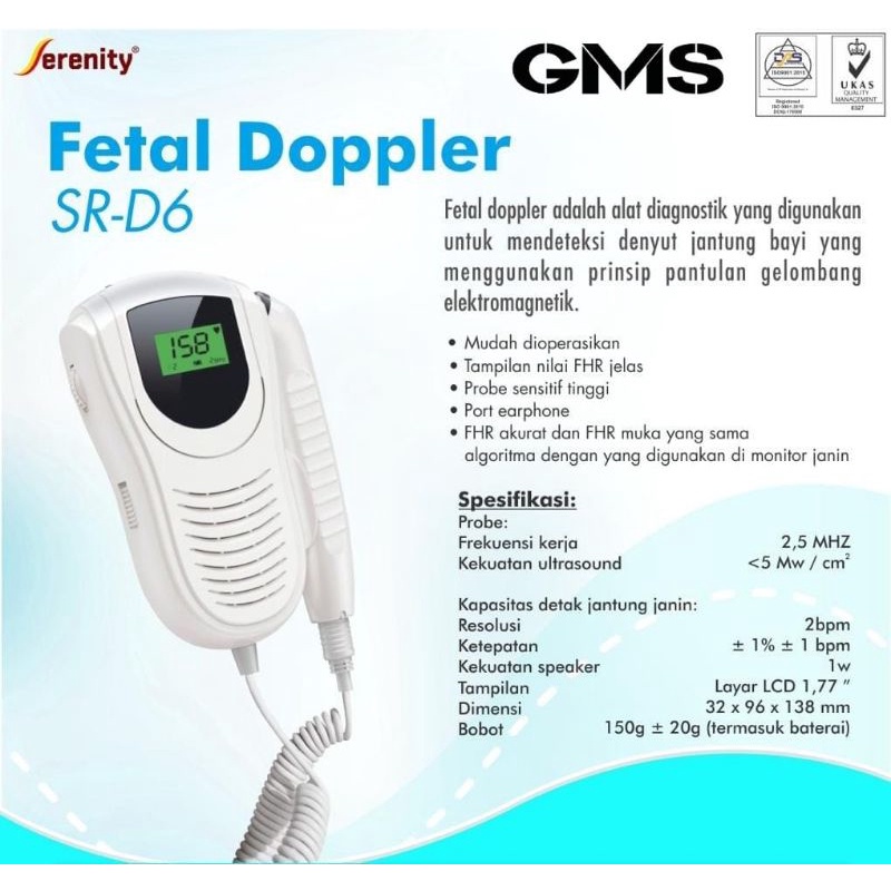 Fetal Doppler LCD Serenity Type SR - D6 / Alat Deteksi Denyut Jantung Bayi dalam Janin