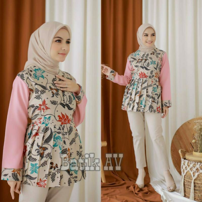 tey-17 Batik wanita ASJ SA HRB026 Kenongo Kemeja Tosca Pendek-sonia melati