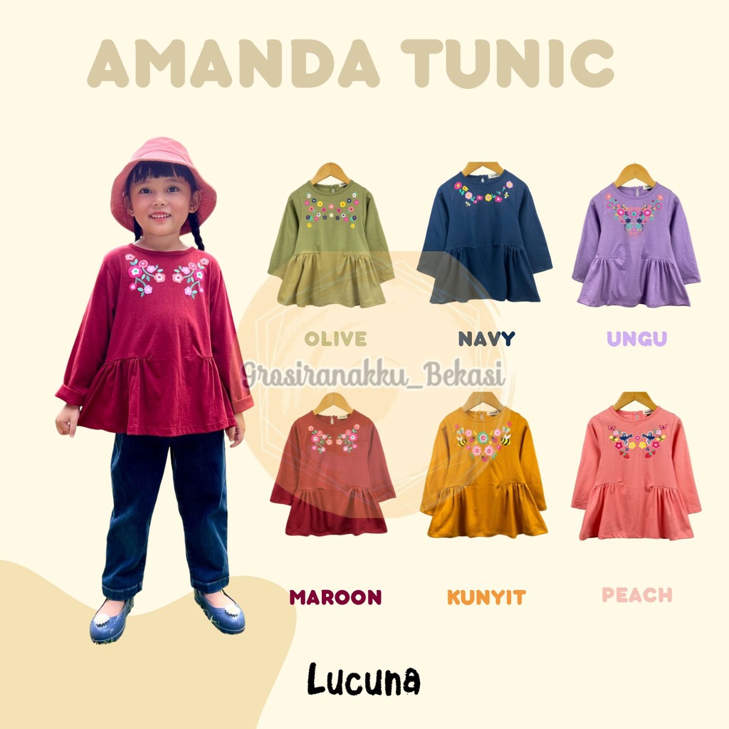 Tunik Anak Amanda Long Tee Lucuna Mix Warna Size 1-5 Tahun