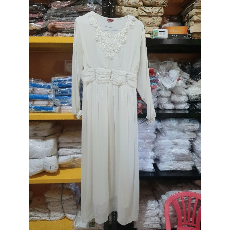 PRELOVED Gamis Pesta Long Dress Kondangan Warna Putih Wanita Dewasa Gamis Cantik Muslimah Murah