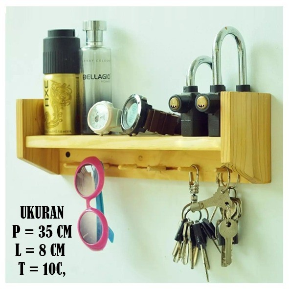 PROMO BISA COD RAK Rak Dinding Kayu Jati Tempat Gantungan Kunci kapstok TERMURAH AWET MURAH BUKU BES