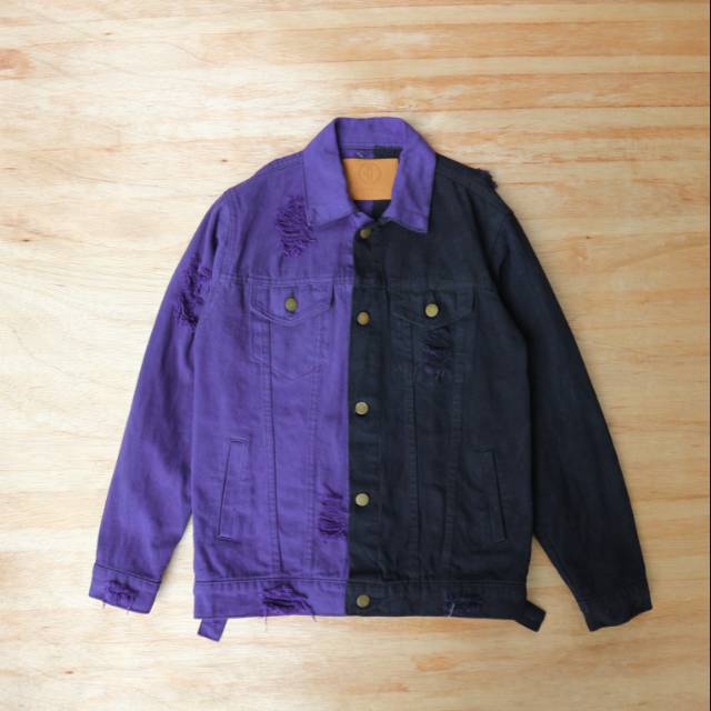 Jaket Jeans Jaket Denim Kuuga Hitam Ungu Sobek