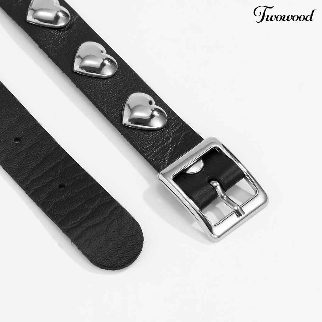 Kalung Choker Leher Bahan Kulit Imitasi Adjustable Desain Hati Gaya Gothic Untuk Wanita