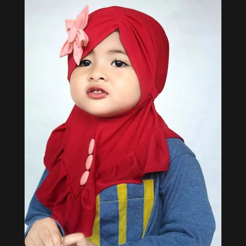 Jilbab Bunga Kancing Anak bayi Instan lucu 0-3 Tahun Bahan Adem | Hijab baby sekolah Sd newborn kekinian | Kerudung Perempuan Tk Lembut Terbaru 6-12 Bulan