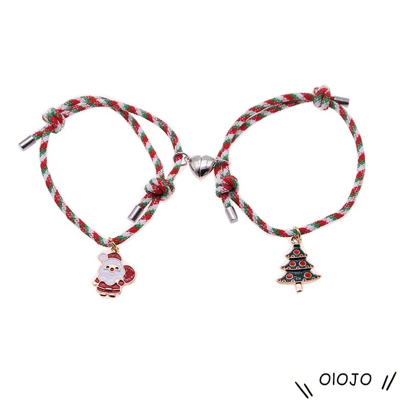 2 Pcs Beberapa Magnet Gelang Menarik Santa Claus Kreatif Adjustable Pesona Gelang Cinta Hadiah Natal - ol