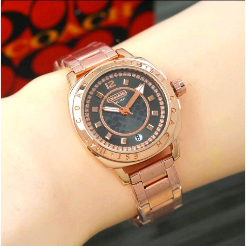 jam tangan wanita fashion coach oval plat list permata