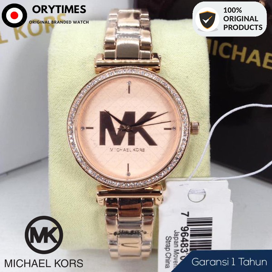 Jam Tangan Wanita Michael Kors MK3882 Rosegold Logo MK Swarovski Ladies Watch Original