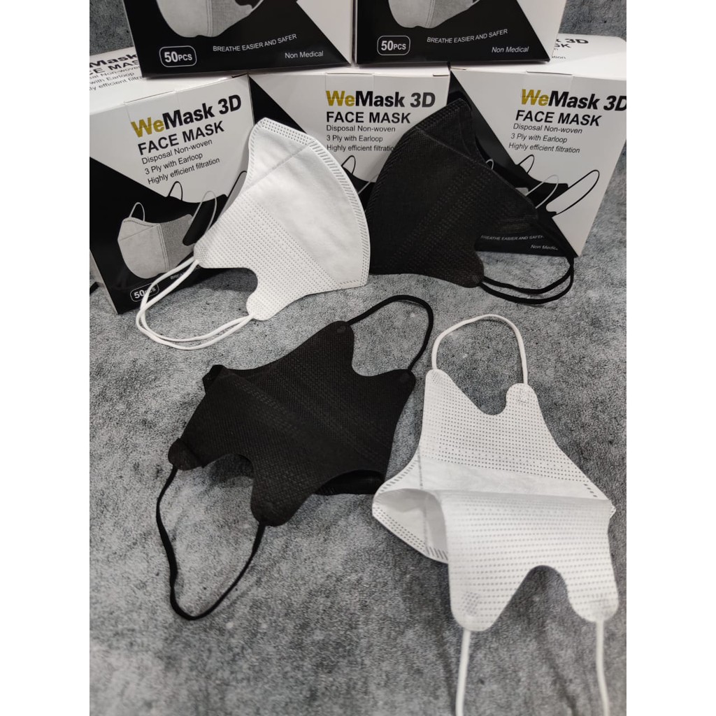 BOX ISI 50 PC - MASKER DUCKBILL MURAH WEMASK WEMAZE 3PLY GARIS &amp; POLOS PUTIH &amp; HITAM - FACE MASK TERMURAH