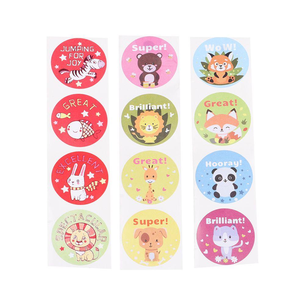 Solighter 500pcs/roll Stiker Hadiah Anak Berbagai Gaya Pola Hewan Lucu Alat Tulis Tk Label Dorongan Anak