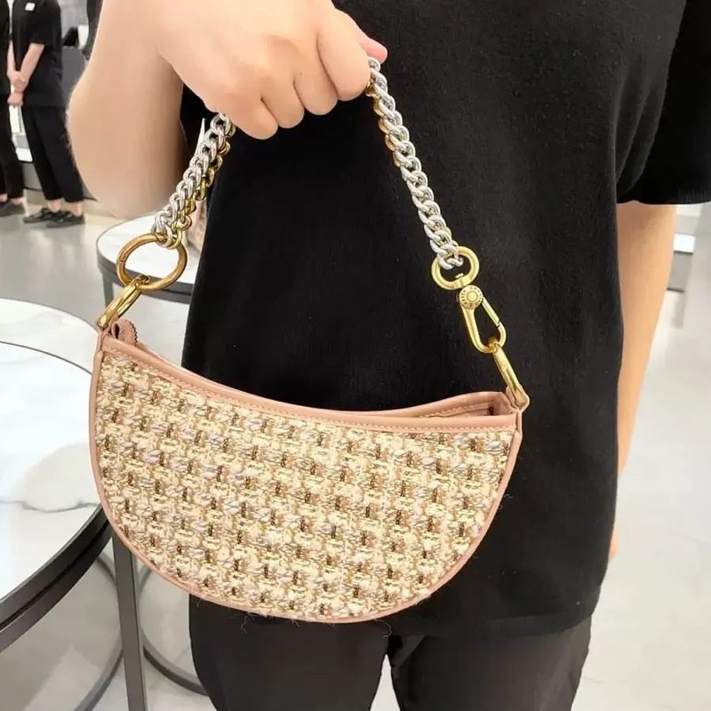 Tweed Crescent Crossbody Bag
