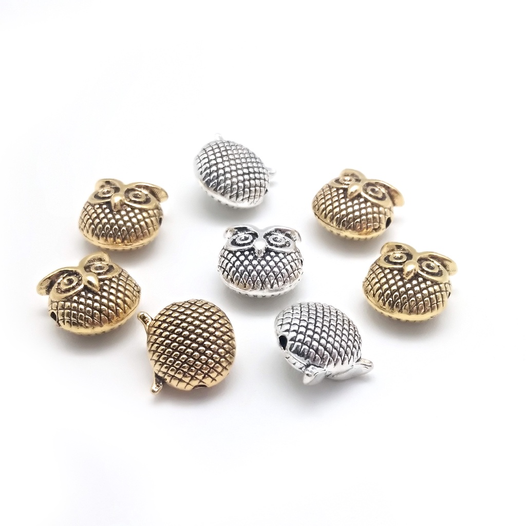 10 Pcs 13X13 Mm Vintage Logam Pesona Kepala Burung Hantu Spacer Beads Zinc Alloy Beads Untuk DIY Perhiasan Temuan Kerajinan Pembuatan Gelang