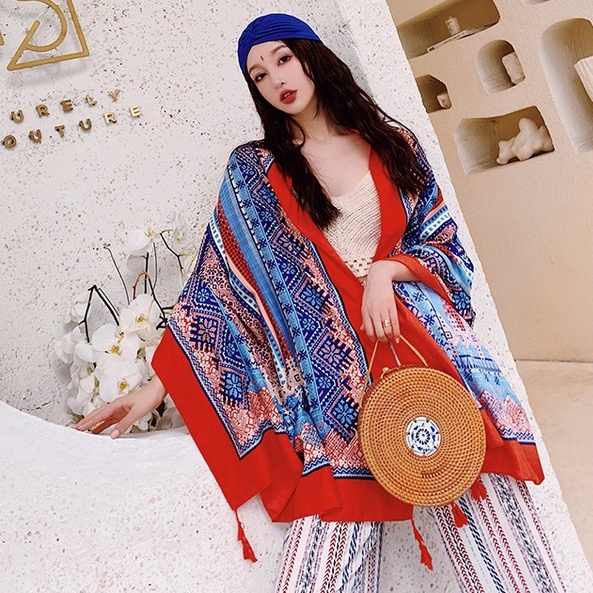 Syal Turki Cantik Scarf Bohemian Kain Pantai Selendang Vintage Sulur Kain Pantai Motif Bohemian Boho-Aisha